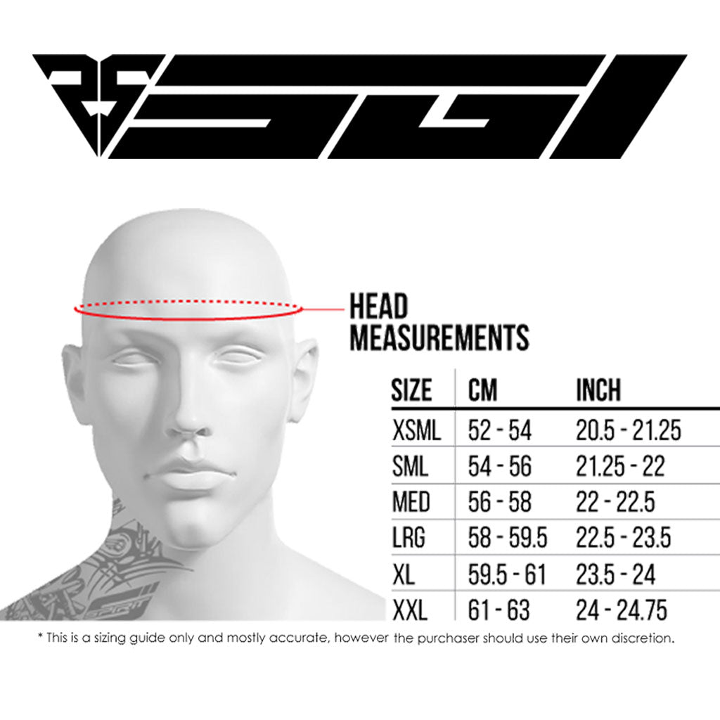 SGI - Tyro Gloss White Helmet Size Guide