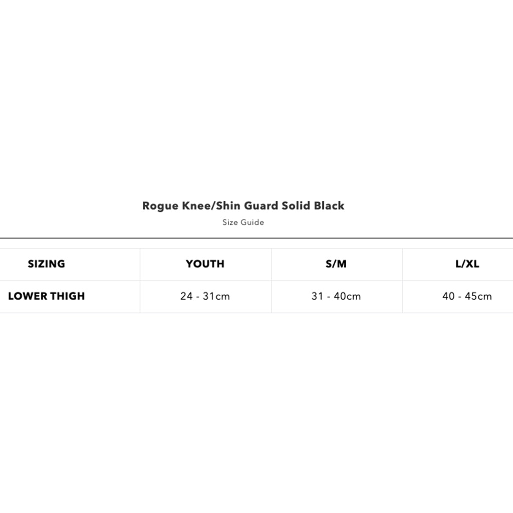 TLD - 2025 Rogue Black Knee/Shin Guard Size Guide