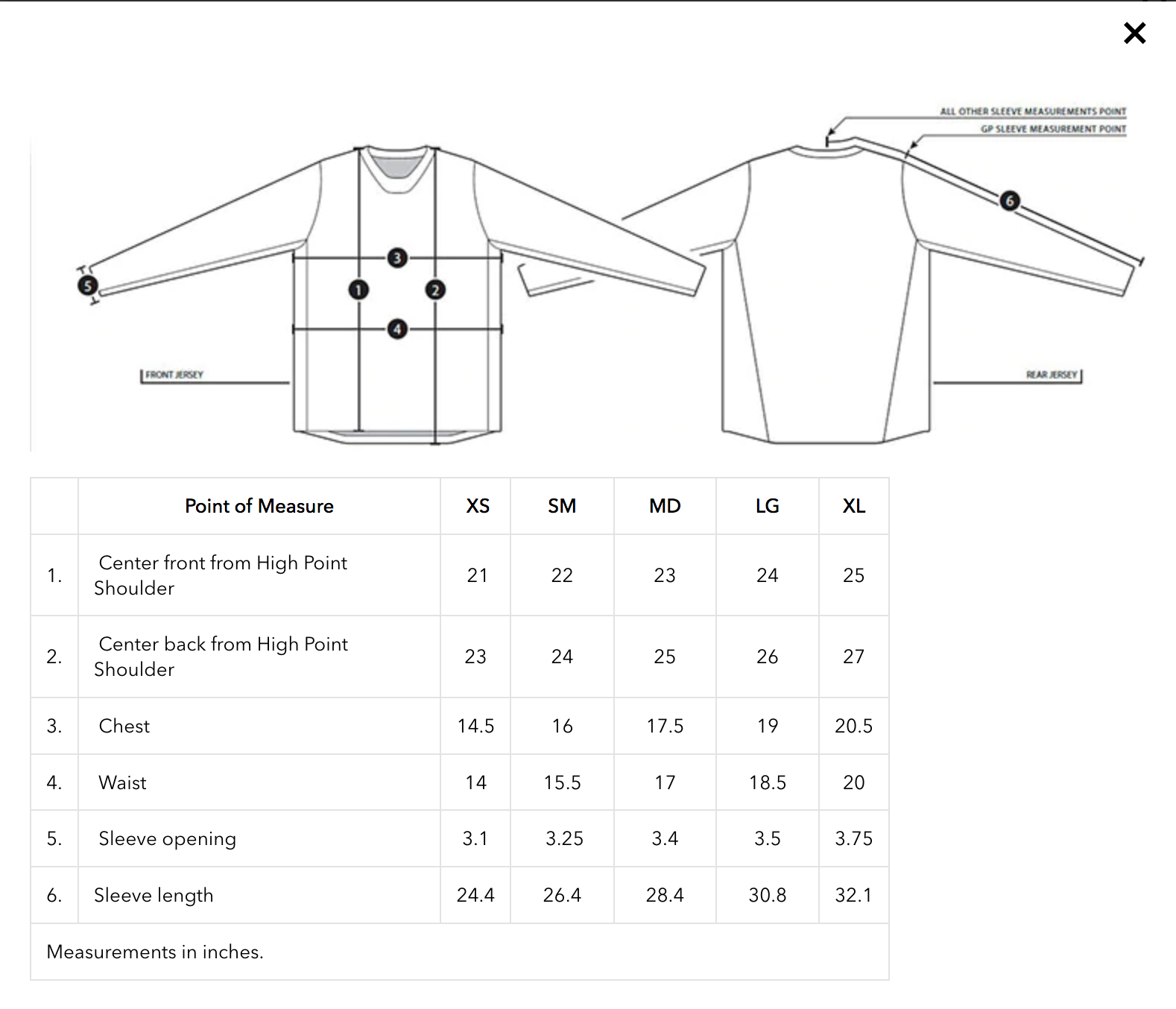 TLD - 2022 Youth GP Fractura Jersey Size Guide