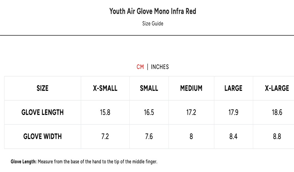 TLD - Youth GP Pro Mono Orange Gloves Size Guide