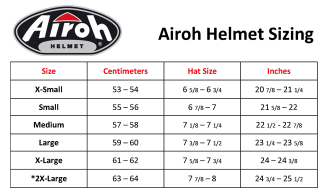 Airoh - Rides Flip Helmet Size Guide