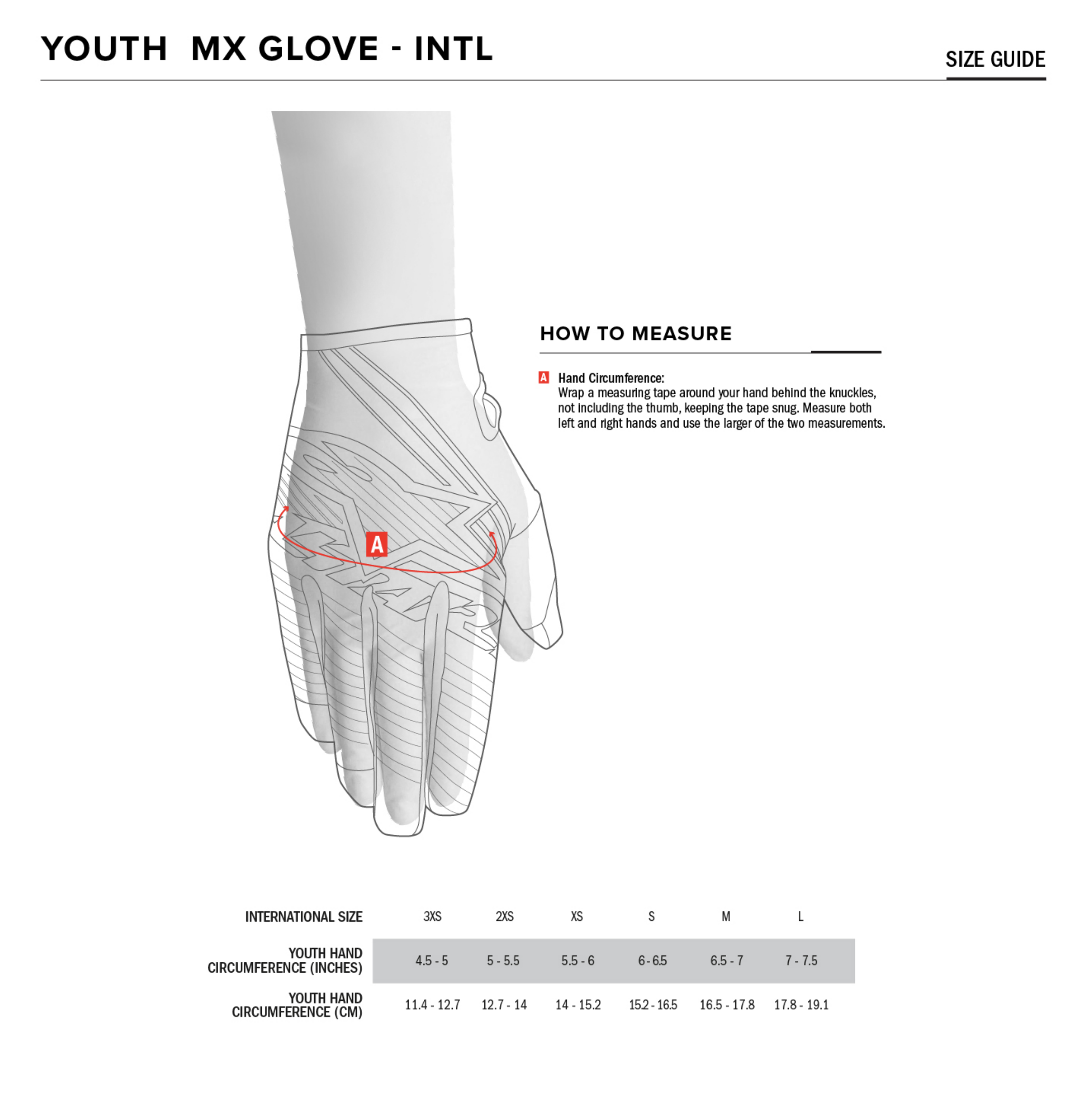 Alpinestars - 2020 Youth Radar Gloves Size Guide