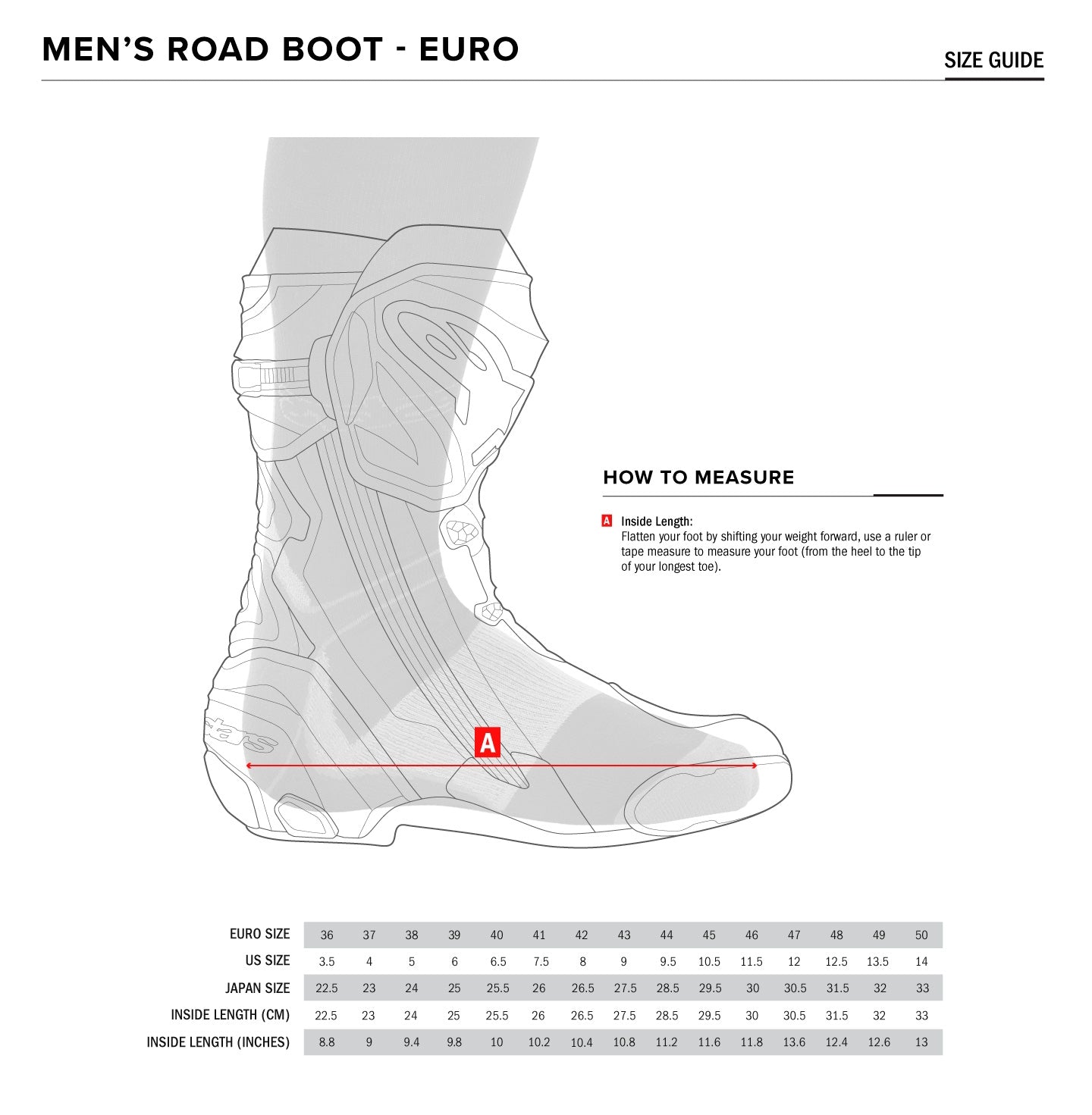 Alpinestars - SMX Plus V2 Black Road Boots Size Guide
