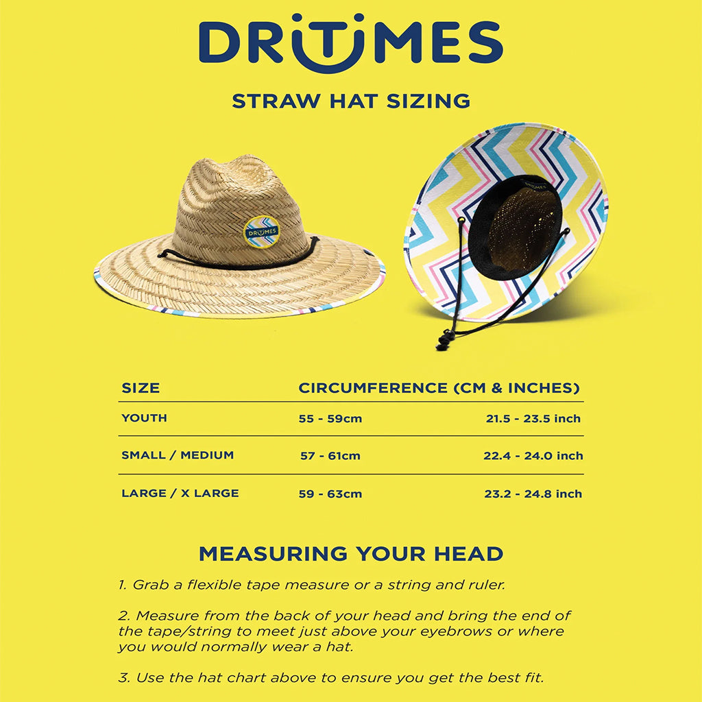 DriTimes - Black Rainbow Acid Straw Hat Size Guide