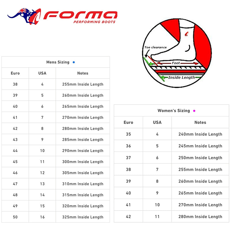 Forma - Voyage Waterproof Road Boots Size Guide