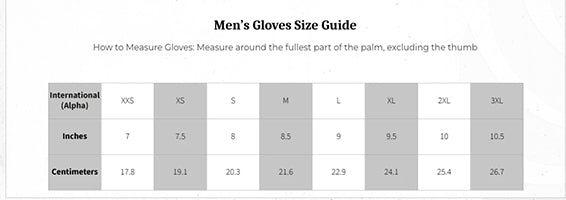 Merlin - Stewart Brown Gloves Size Guide