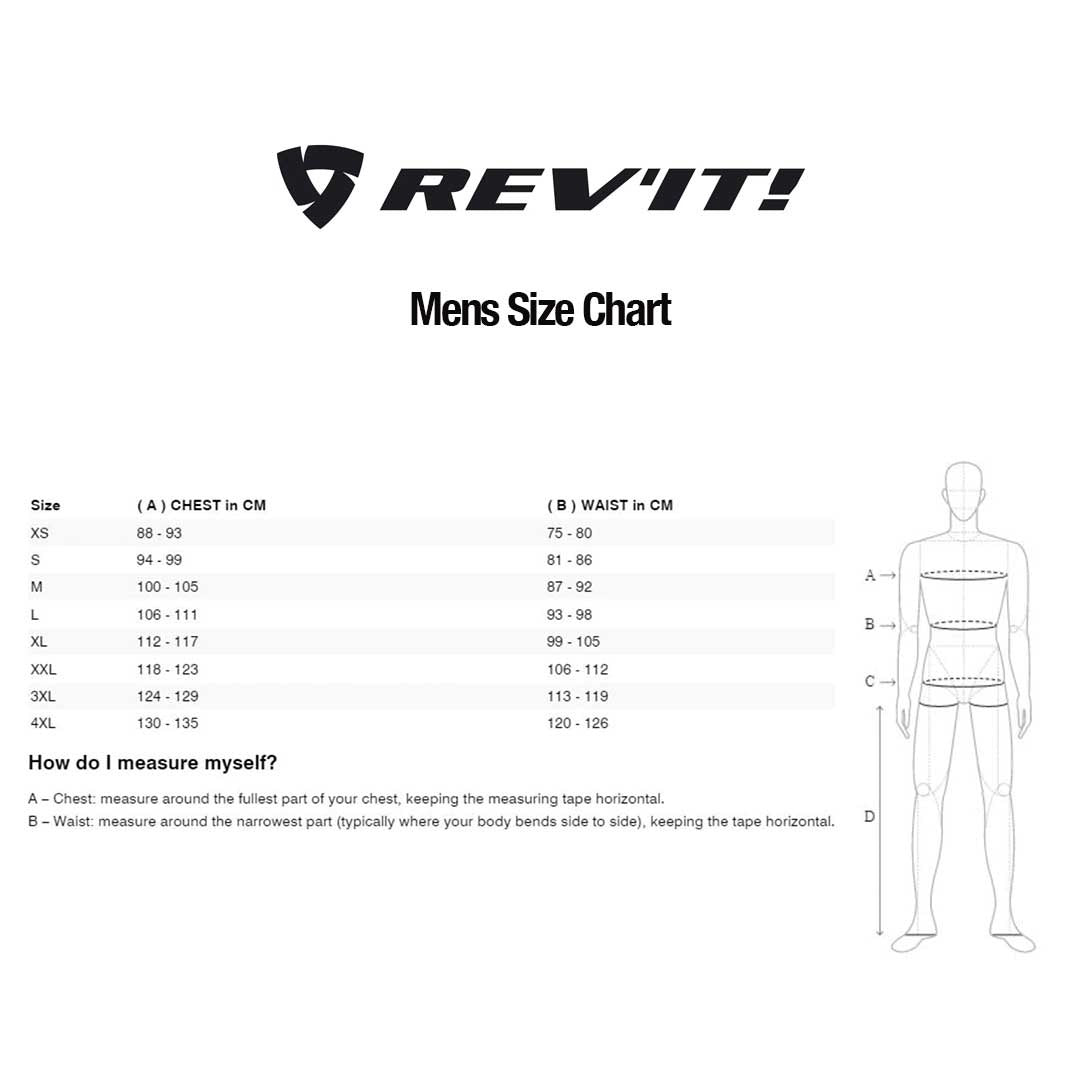 Rev-It - Pacific 2 H2O Black Rain Suit Size Guide