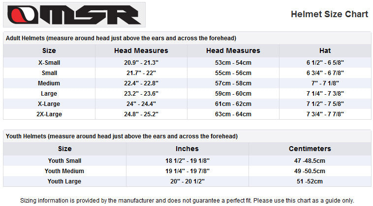 MSR - Mav 2 Blokpass Helmet Size Guide
