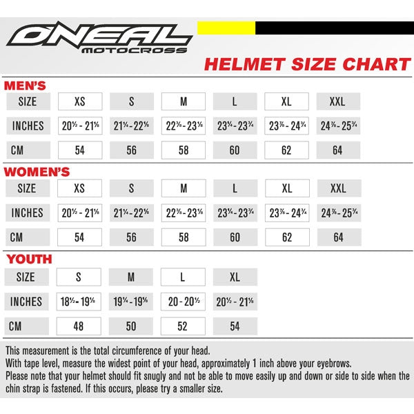 Oneal - Sierra 2 Matt Comb Helmet Size Guide