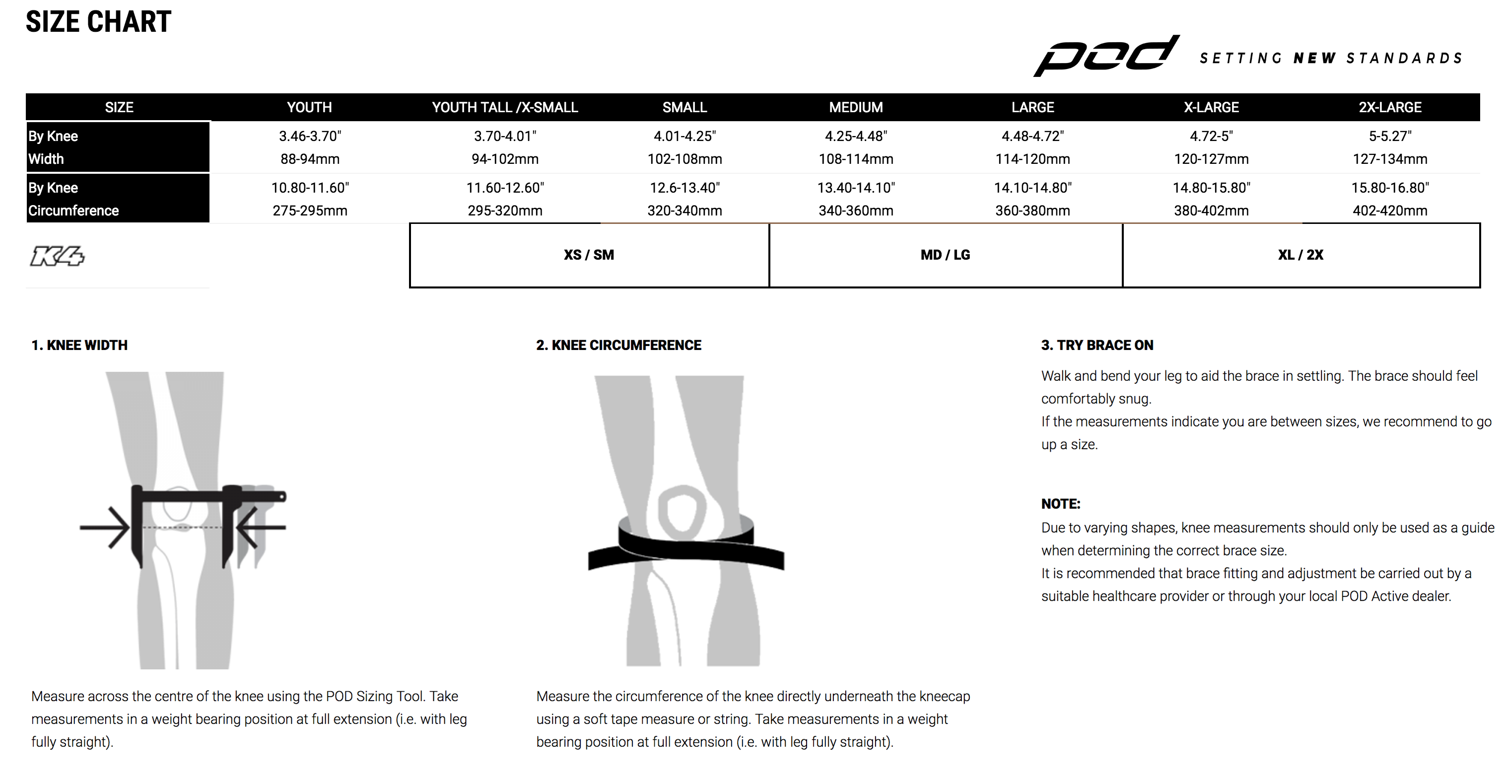 Podmx - K4 2.0 Knee Brace - LEFT Size Guide