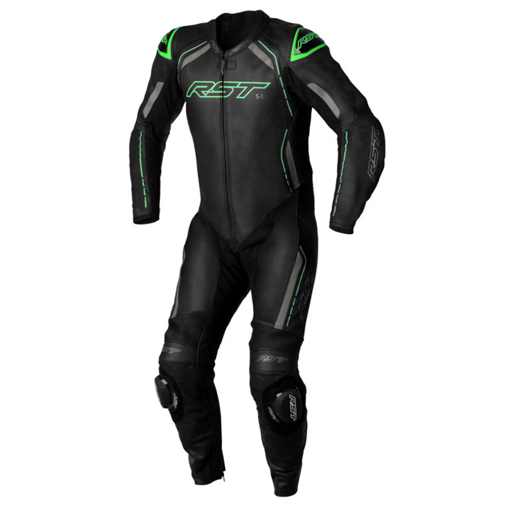 RST - S-1 Black/Grey/Green 1 Piece Leather Suit