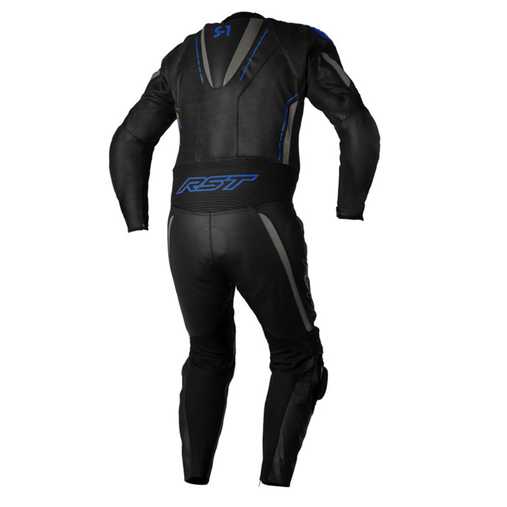 RST - S-1 Black/Grey/Blue 1 Piece Leather Suit