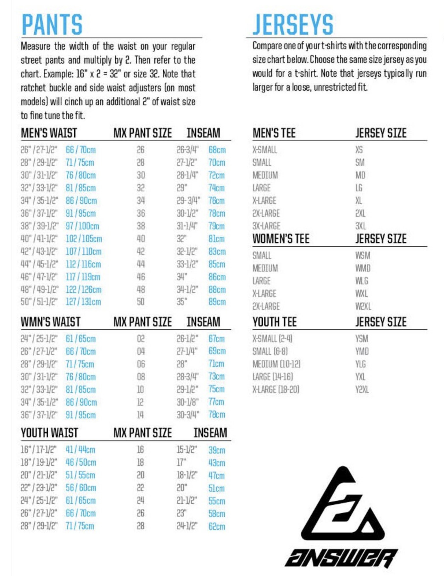 Answer - 2019 Syncron Drift Jersey Size Guide