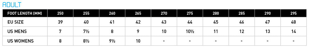 Shot - 2026 Race 4 Black Boots Size Guide