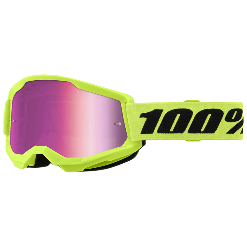 100% - Strata 2 Neon Yellow Mirrored Lens Goggle