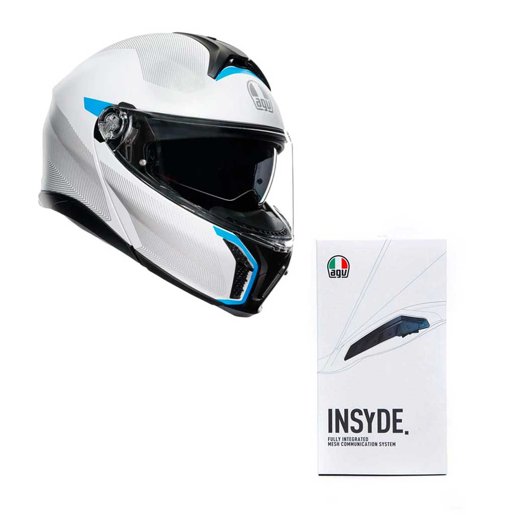 AGV - Tourmodular White/Blue Helmet & Intercom System Combo