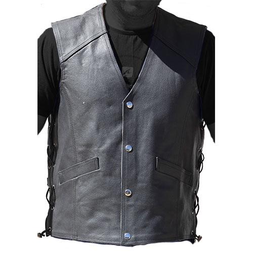 Bikers Club - Lace Up Leather Vest (4306039537741)